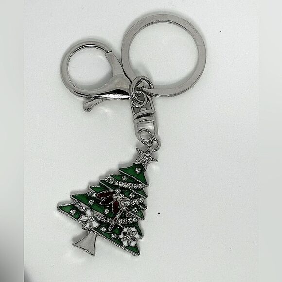 BAG CHARM Silver Tone Holiday Christmas Tree keychain Bag charm - Picture 3 of 4